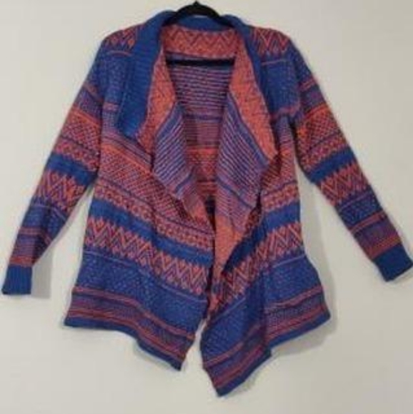 Blue and Orange Southwestern Print Draped Cardigan - Picture 5 of 6
